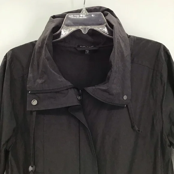 Eileen Fisher Light Weight Stand Collar Long Windbreaker Coat Charcoal Size XS